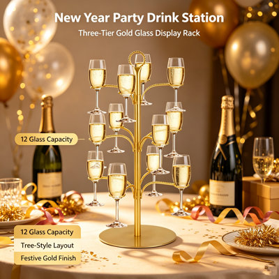 Three-Tier Tree-Style Stemware Display Rack（Gold）
