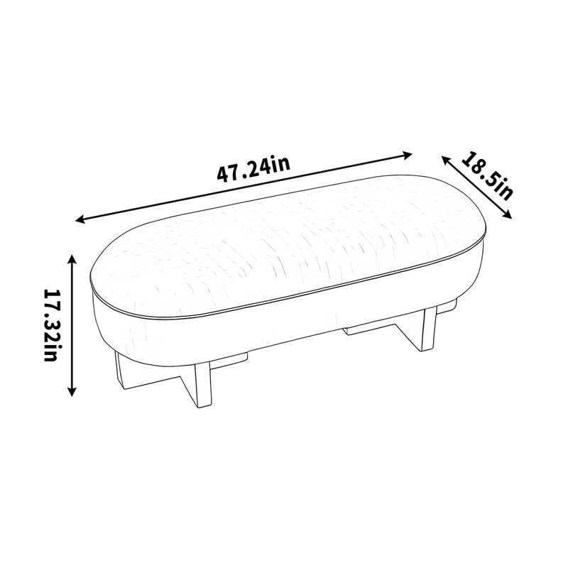 Banc en bois massif de velours, H 17,32 po x l 47,24 po x P 18,5 po