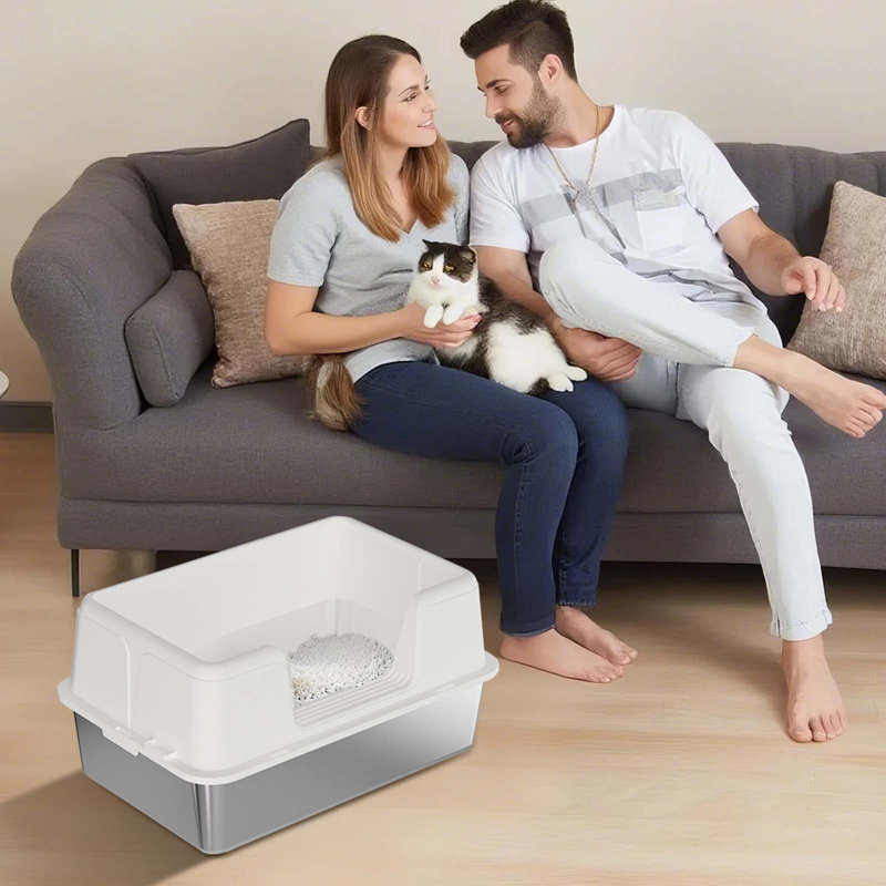 Stainless Steel Litter Box, 31.5cm H x 59.9cm W x 39.9cm D, White