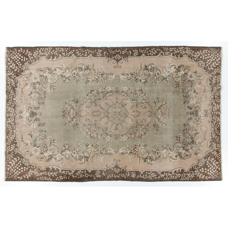 Tapis rétro rétro Oushak avec motif à médaillon floral. Tapis en laine noué à la main
