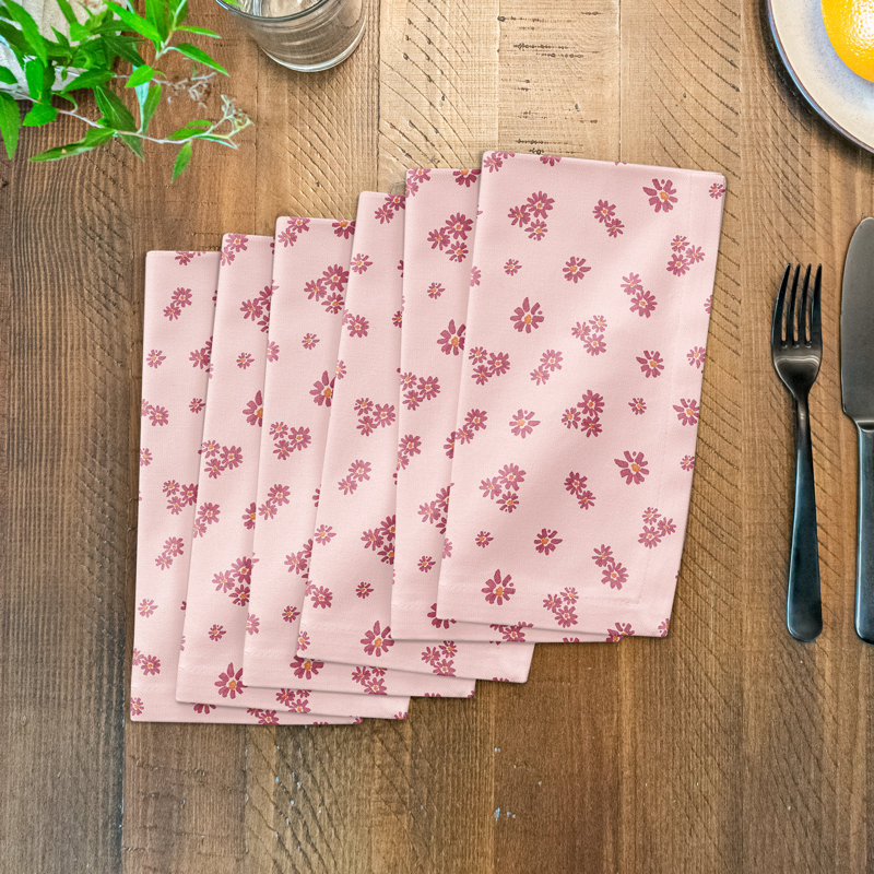 Cotton Floral Square Napkin, Pink