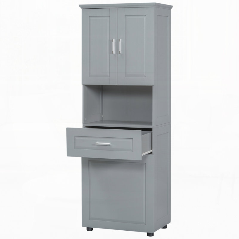 Tall Bathroom Cabinet with Laundry Basket, Grey