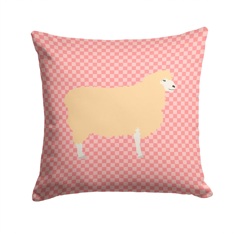 Coussin décoratif extérieur english leicester spennymoor ovin check, 14 po x 14 po, Rose