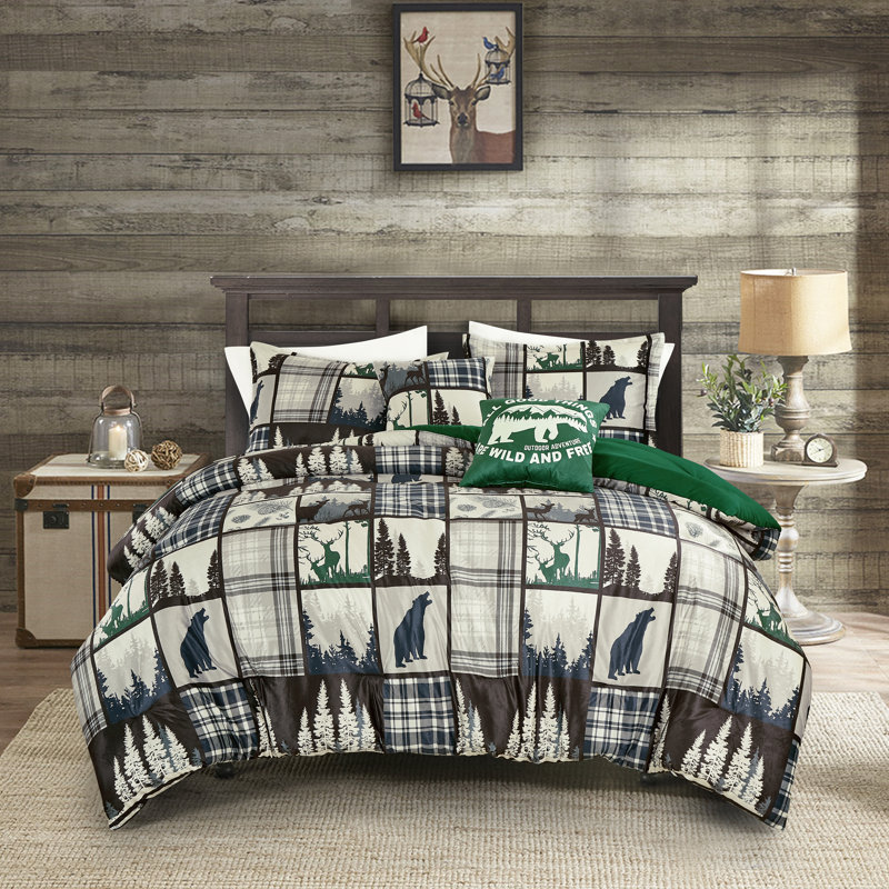 5 Pieces Floral Printed Comforter Set Color Block Patchwork Bed In A Bag, King Comforter + 4 Additional Pieces