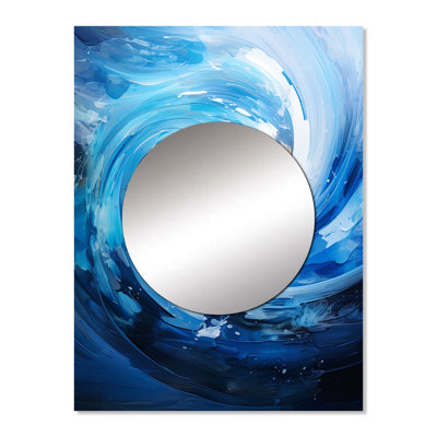 Monn Blue Swirl Wave Spiral II - Abstract Spirals Wall Mirror, Blue Decorative Mirror, Printed Metal Art