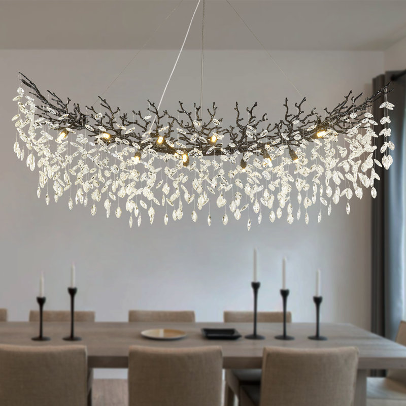 Tree Branch Crystal Chandelier Lighting 63"L, Black/White, 18, 15.7" H x 63" W x 15.7" D