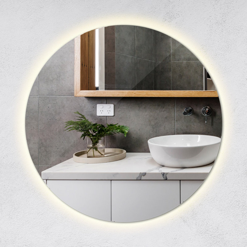 Round Mirror With Lighting LED – Neutral White - Bathroom Living room Illuminated Glamour Mirror, 60cm H x 60cm W