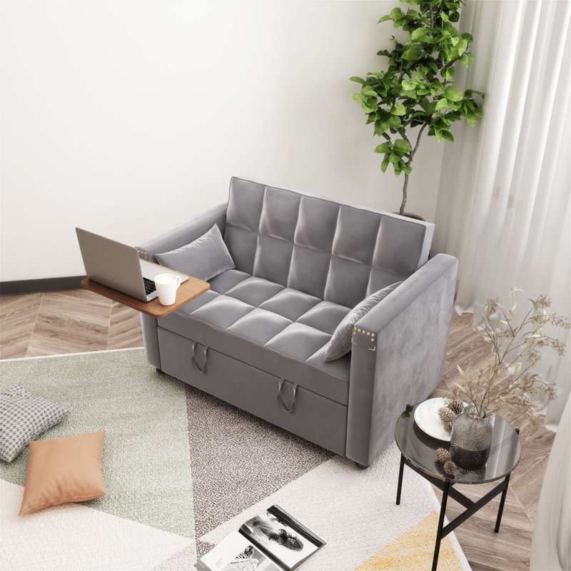Collison 48" Square Arm Convertible Sleeper, Gray Velvet