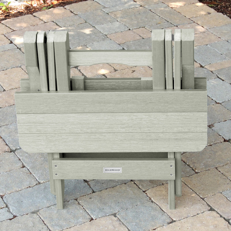 Anette Plastic Folding Adirondack Chair with Table, Eucalyptus