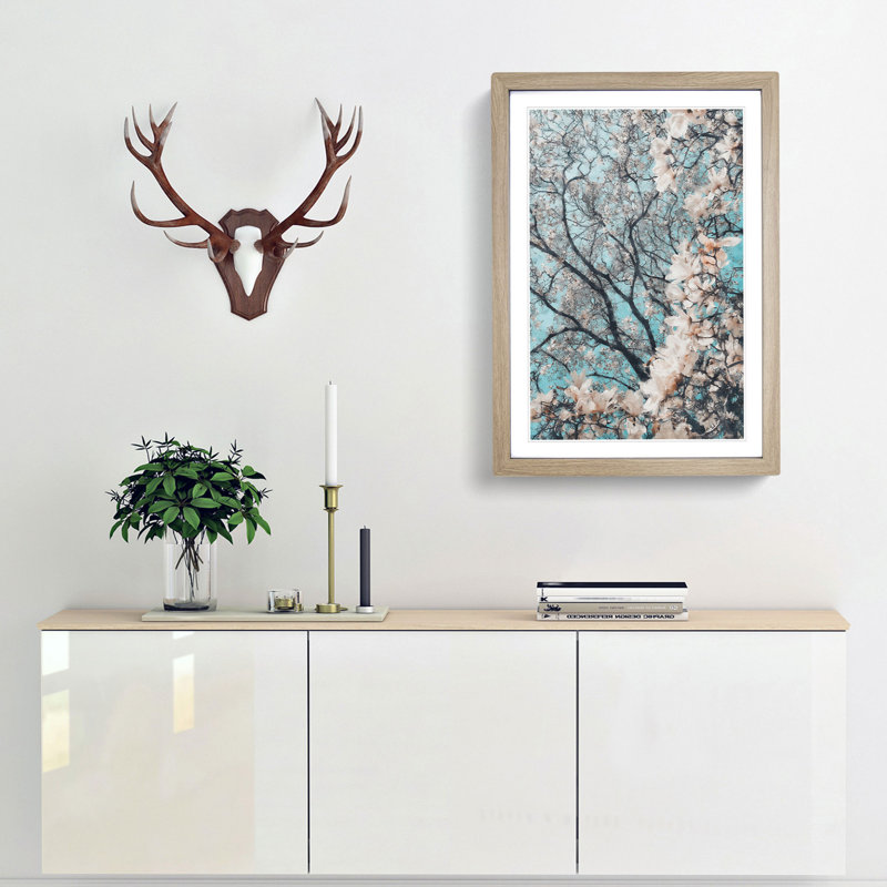 Pale Pink Magnolia Tree - Picture Frame Painting Print, 33cm H x 24cm W x 2cm D, Oak Framed