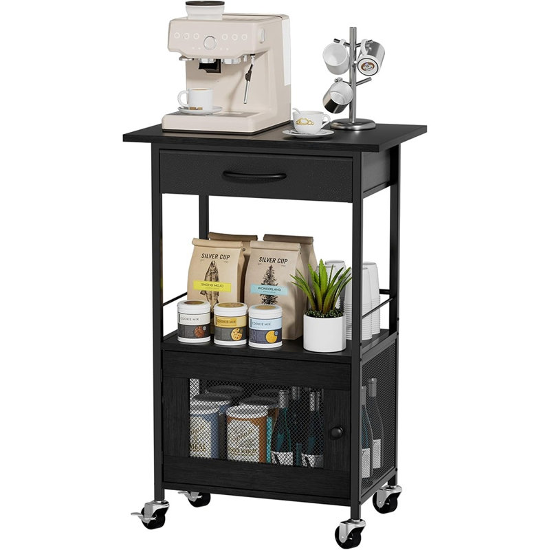 Meuble-bar à café de style champêtre avec tiroir et porte de rangement, organisateur de cuisine roulante, support pour micro-ondes, buffet moderne pour la maison