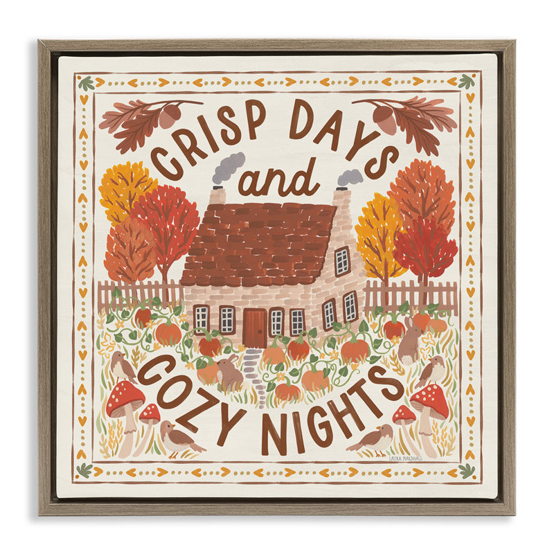 "Crisp Days & Cozy Nights", art mural encadré par Laura Marshall, Cadre flottant orme Montalcino, H 18 po x l 18 po