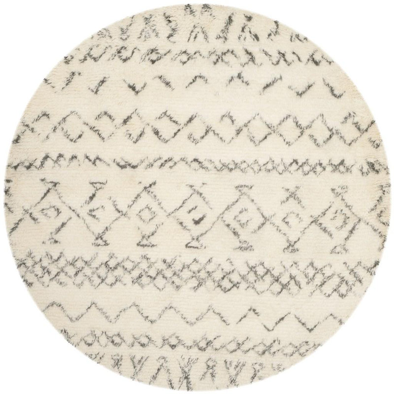 Tapis gris / beige en laine et coton touffeté à la main Aderhold, Rond 6 pi