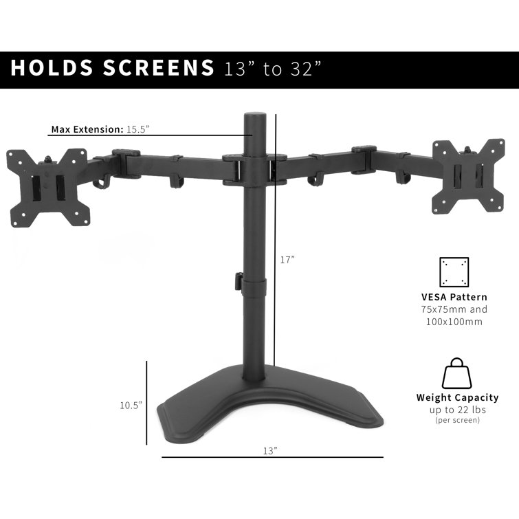 VIVO Dual Monitor Desk Mount, Heavy Duty Fully Adjustable Steel Stand,  Holds 2 Computer Screens up to 30 inches and Max 22lbs Each, Black,  STAND-V002 : Electronics 