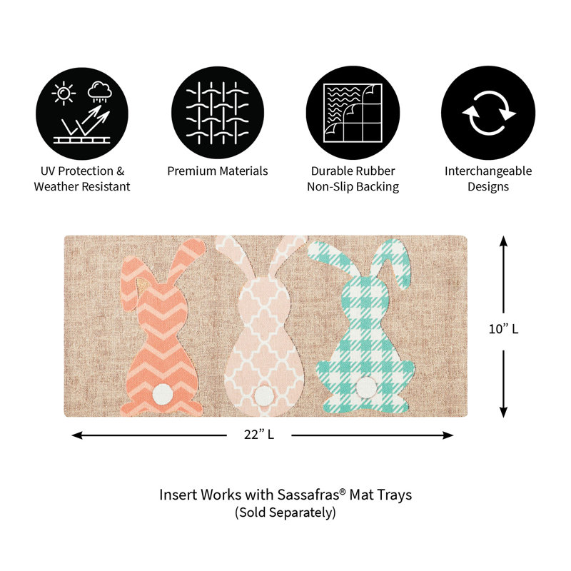 Spring Holidays Pattern Bunnies Burlap Sassafras Switch 22 in. x 10 in. Non-Slip Outdoor Door Mat