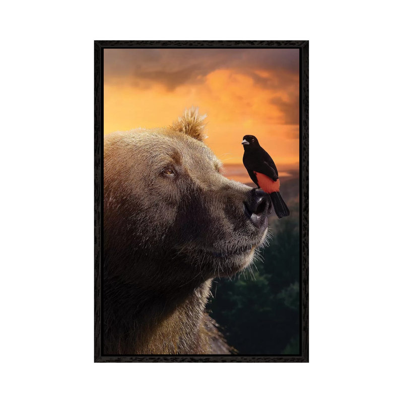 The Bear And Bird by Zenja Gammer - Print on Canvas, Black Framed, 66.04 cm H x 45.72 cm W