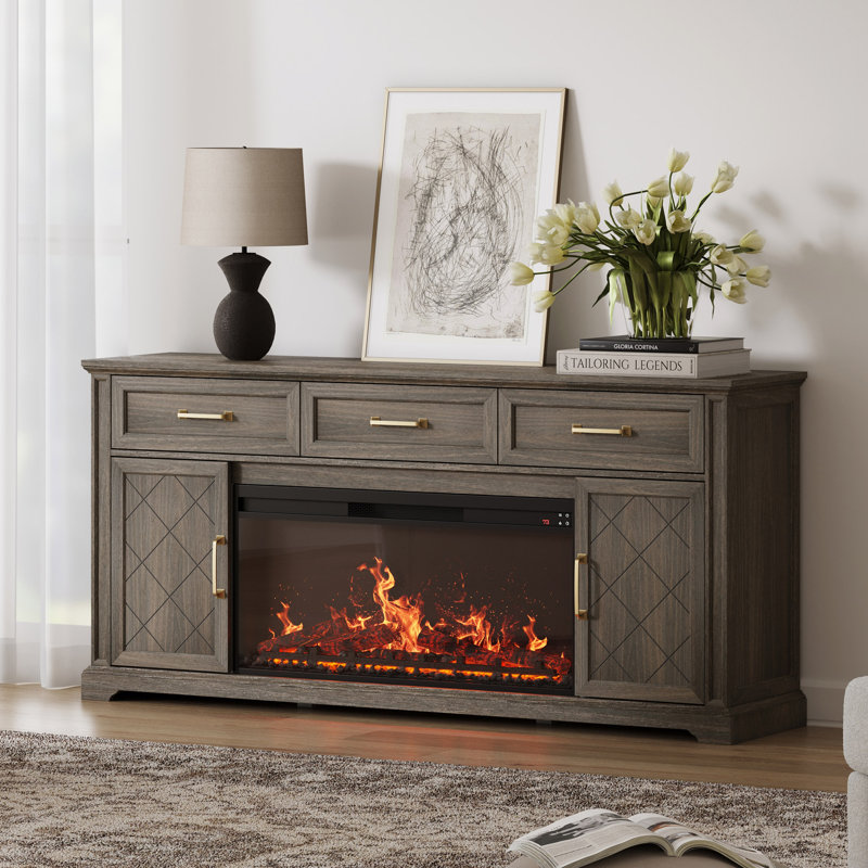 68 " Farmhouse TV Stand with 36" Electric Fireplace, Sound Function, Timer, Remote Control