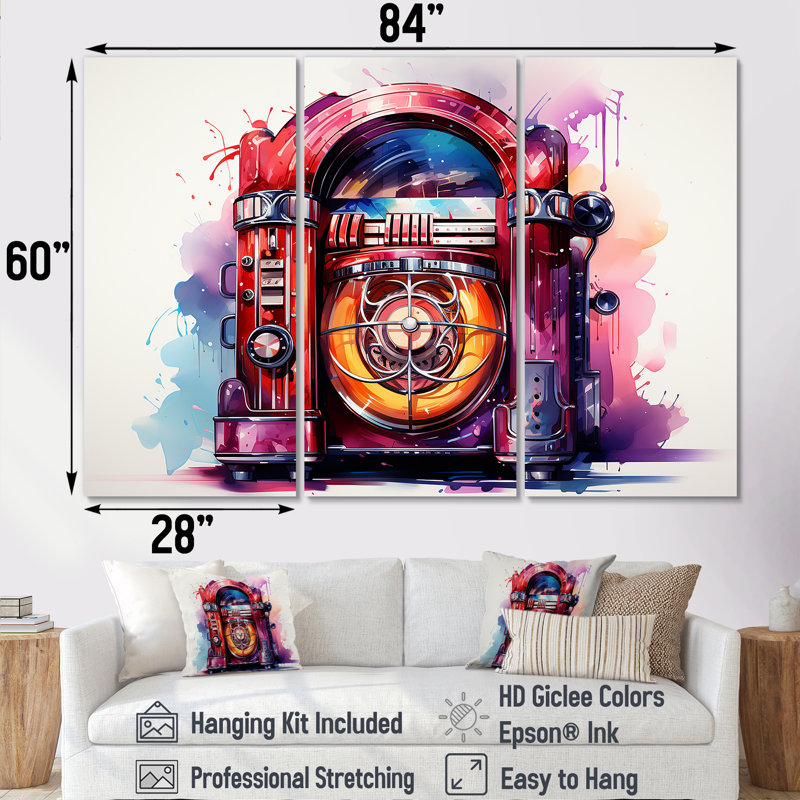 Rock N Roll Jukebox Fever I - Jukeboxes, art mural, H 60 po x l 85 po x P 1,5 po, Toile tendue