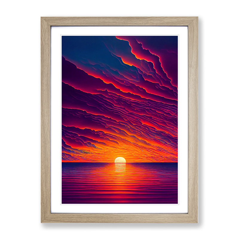 Enticing Ocean Sunset - Framed Print, 64cm H x 46cm W, Oak