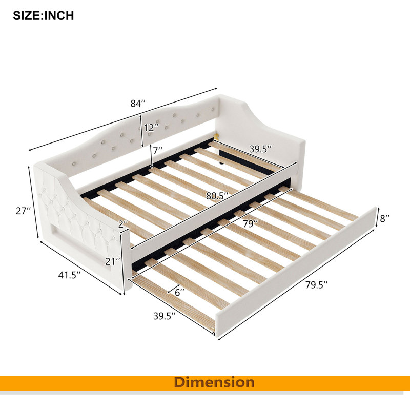 Upholstered Twin XL Size Daybed With LED Belt And Trundle, White