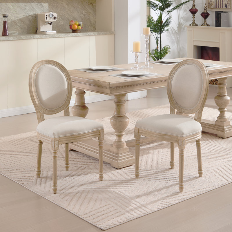 French Country Dining Chairs Set Of 2, Upholstered  Chairs With  Round Back, Wire Drawing And Carving Techniques ,Disassemblable For Living Room, Kitchen , Restaurant Use