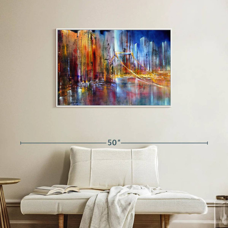 Paysage urbain vibrant, Cadre flottant blanc, 37 po x 25 po