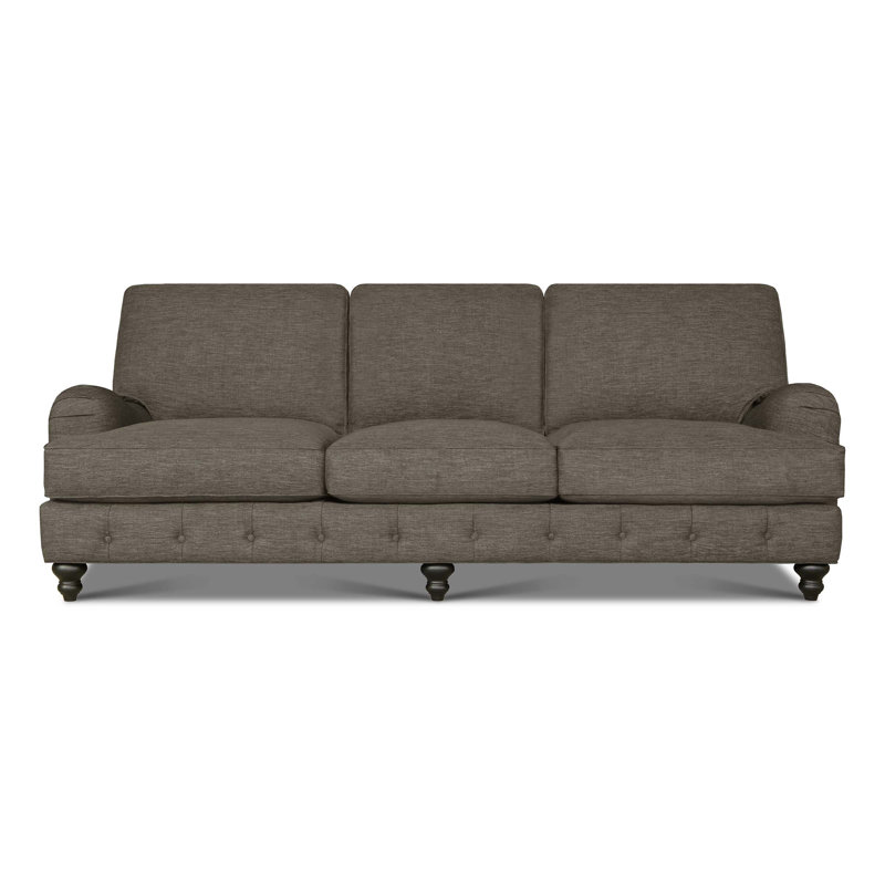 Canapé à accoudoirs encastrés en cuir véritable 96 po Wembley, Tissu Bellaria 606, Espresso