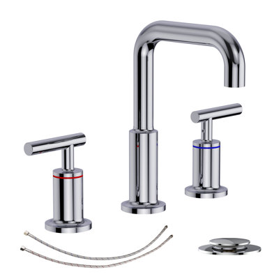 Robinet de salle de bain à trois trous à deux poignées en acier inoxydable avec bonde escamotable Topcraft