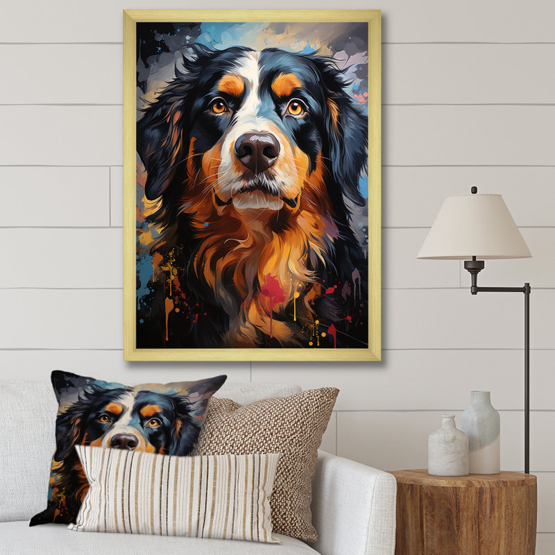 Bernese Mountain Majesty sur toile, Cadre doré simple, H 20 po x l 12 po x P 1 po