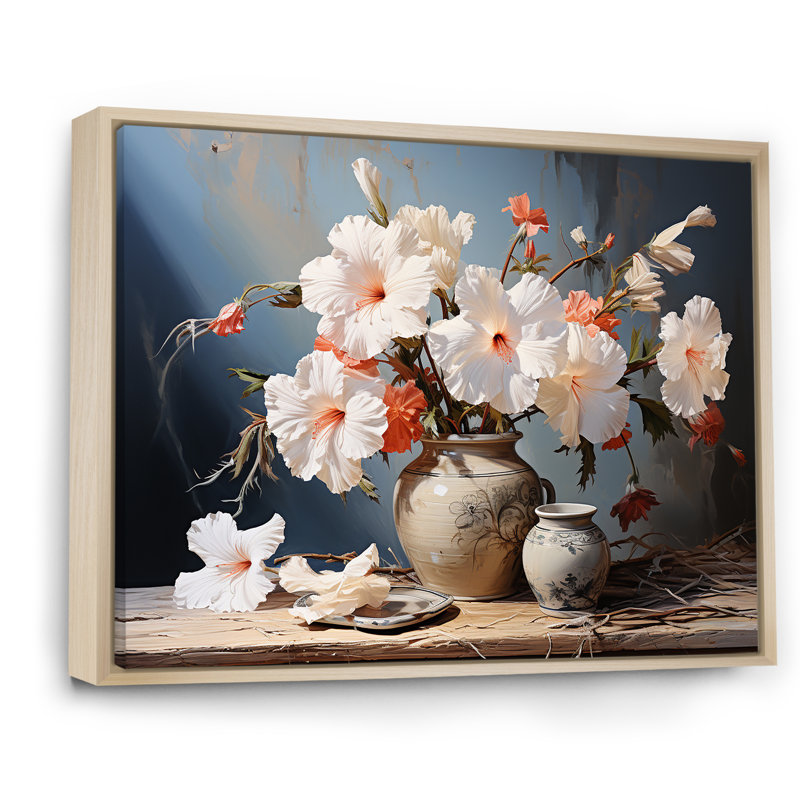 «Hibiscus Farmhouse Still Life Memory» sur toile, Cadre photo blanc, H 16 po x l 32 po
