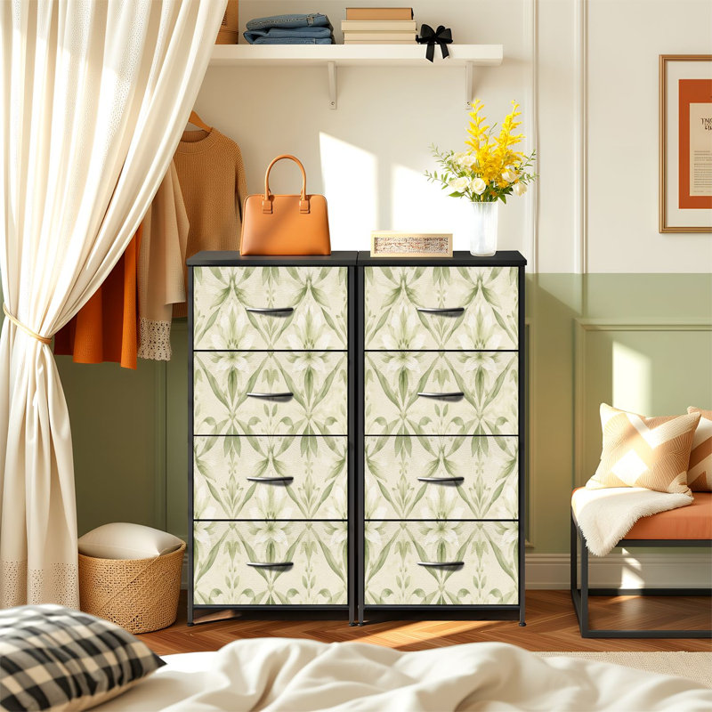 Commode à 4 tiroirs avec tiroirs verticaux et fleurs