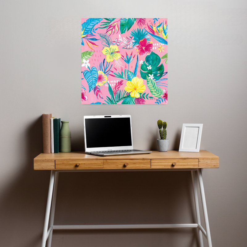 Motif de flamants tropicaux fruités tropicaux avec fleurs en fleurs, H 18 po x l 18 po