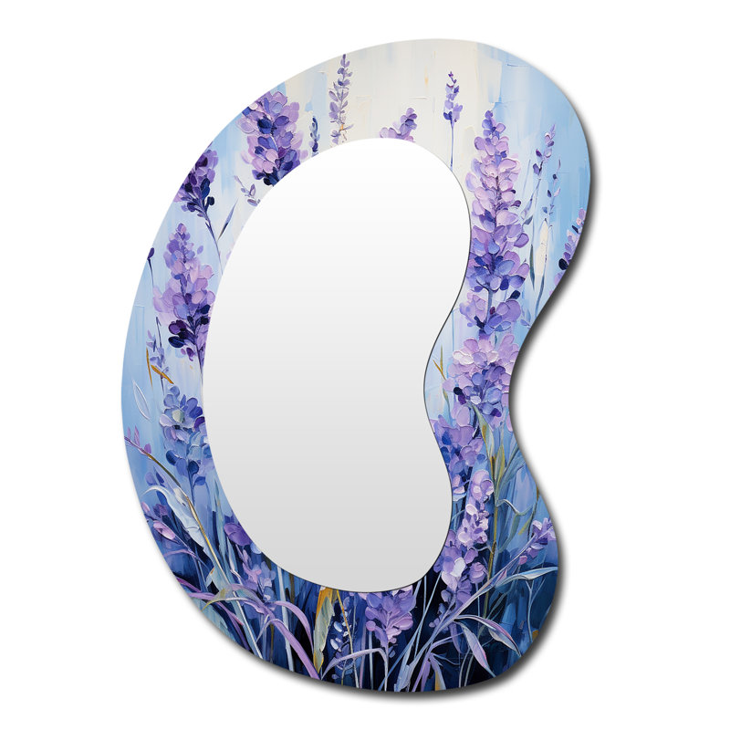 Lavender Serenity 5 - Herbs Asymmetrical Large Wall Mirror, Purple Unique Shape Decorative Mirror, Printed Metal Art