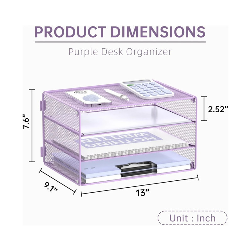Support de rangement à 3 niveaux pour bac à papier, boîte de rangement en filet métallique, organisateurs de bureau et accessoires