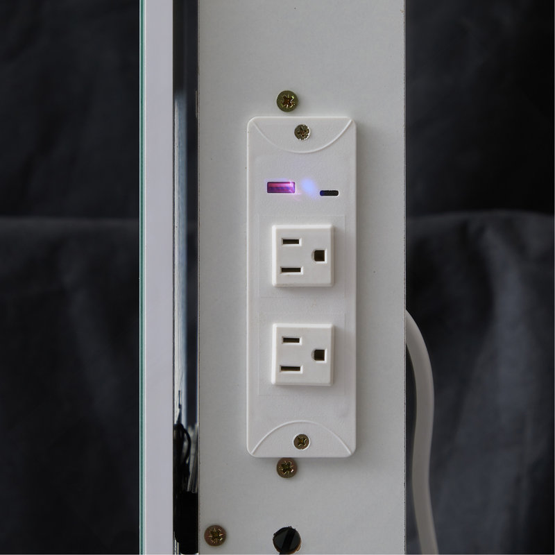 Petite coiffeuse de 29,2 po avec tabouret rembourré, 2 prises CA et 2 ports USB, support pour séchoir à cheveux, réglage de la luminosité