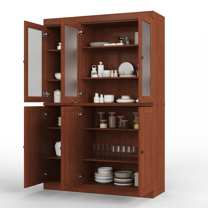 Vaisselier 100% bois massif 48,5 po avec portes en verre givré et tablettes réglables, Moka