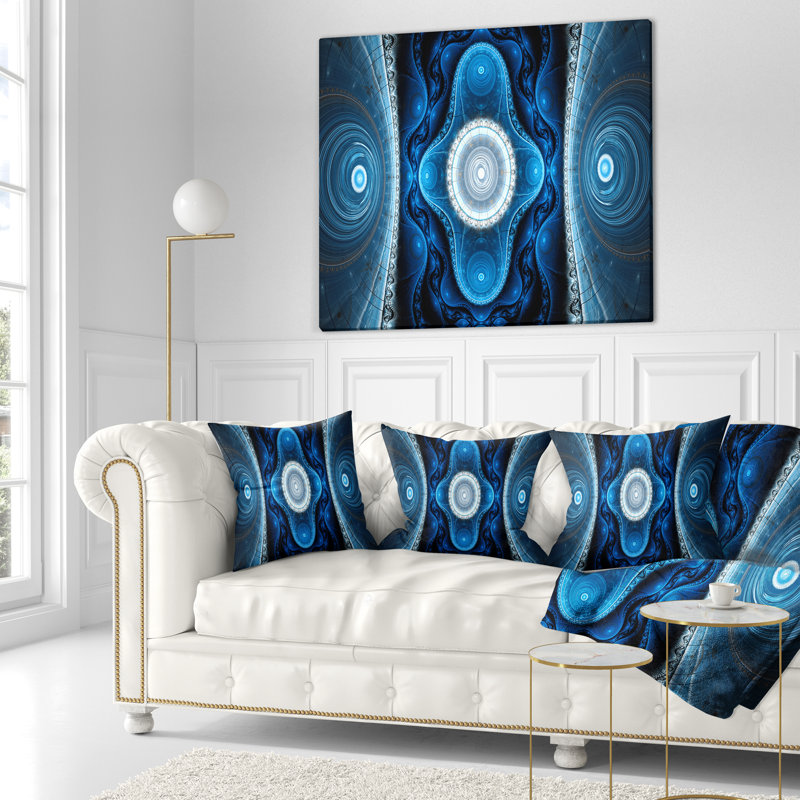 Abstract Cabalistic Fractal Design Pillow, 16" x 16", Throw Pillow, Blue