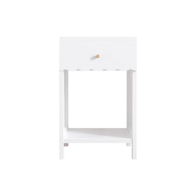 Modern White Nightstand with Drawer and Open Shelf,Scalloped Edge Bedside Table for Bedroom, Cute Minimalist Side Table for Kids Room