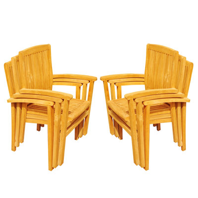 Wave Teak Wood Premium All-Weather Wicker Outdoor Stacking Dining Armchair