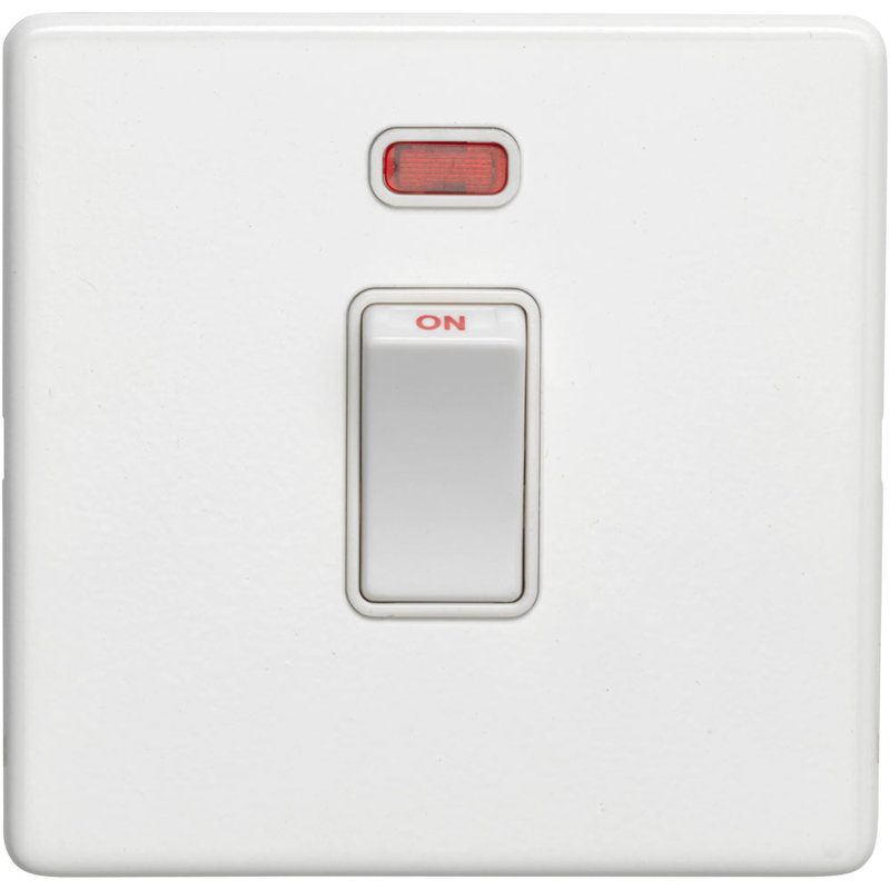 1 Gang 20A Single Light Switch & Neon SCREWLESS MATT BLACK 2 Way Rocker Plate, White, White