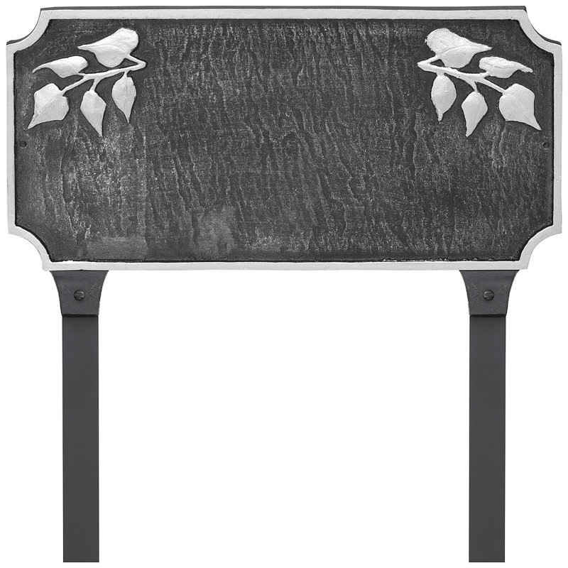 Camden Ivy One Line Address Sign Plaque with Lawn Stakes, Yes, Swedish Iron/Silver