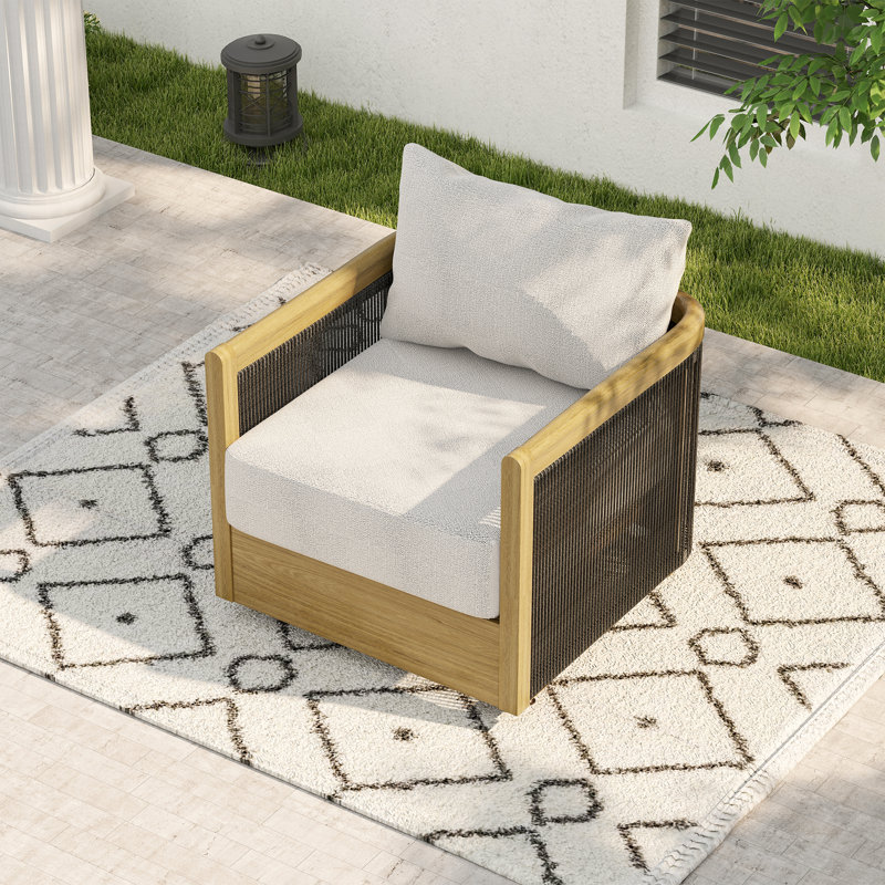 Fauteuil de patio 1 pièce en corde de bois tissé à la main avec coussins beiges Bludov