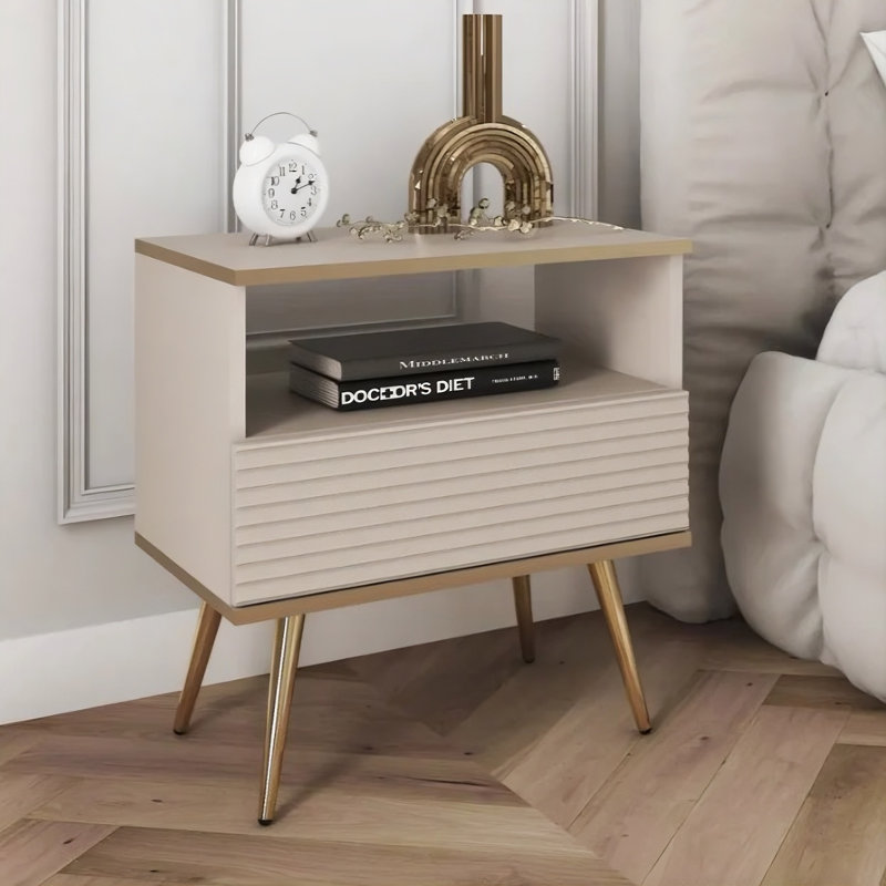 54cm W Manufactured Wood Bedside Table, Black