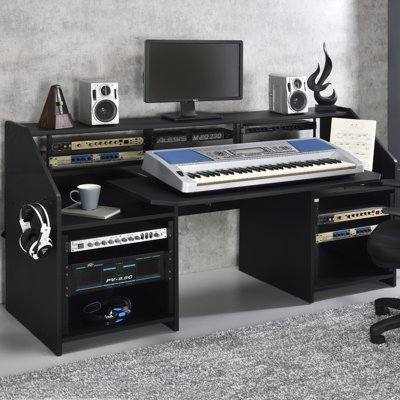 Black Music Desk with Earphone Rack