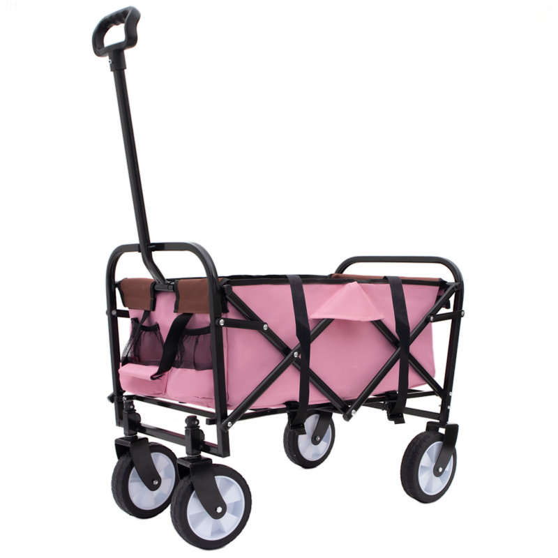 Chariot pliable à roulettes pliable avec roues, Rose, 37.4" H x 26" W x 17.3" D