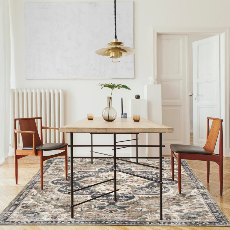 Lefkothea Joy Vintage Machine Washable Area Rug, Rectangle 3' x 5', Brown Beige