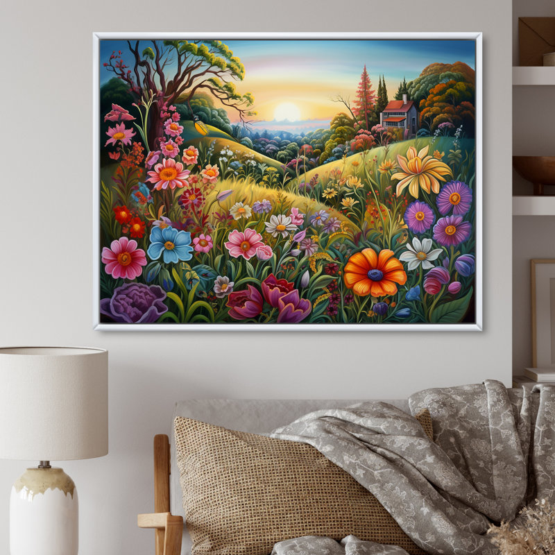 Célébration de fleurs sauvages printanières sur toile, H 24 po x l 32 po x P 1 po, Cadre flottant blanc