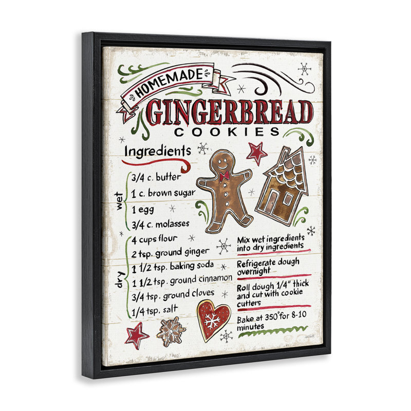 «Holiday Gingerbread Cookies Recipe», art mural encadré sur toile Floater, H 17 po x l 21 po, Cadre flottant noir de jais
