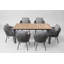 Ensemble de salle à manger d'extérieur rectangulaire Aries 7 pièces, 180 x 90 x 76 cm, plateau en teck, structure en aluminium, chaises de patio à sangles tressées avec coussins épais, mobilier de jardin.-557366424-557366430
