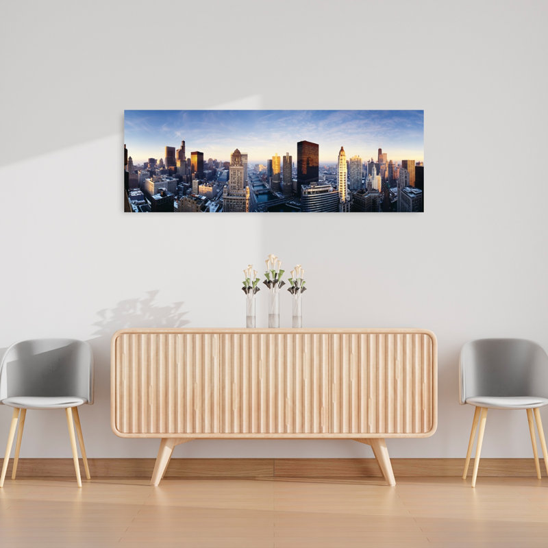 États-Unis, Illinois, Chicago, lever de soleil, architecture contemporaine, art mural urbain, H 16 po x l 48 po